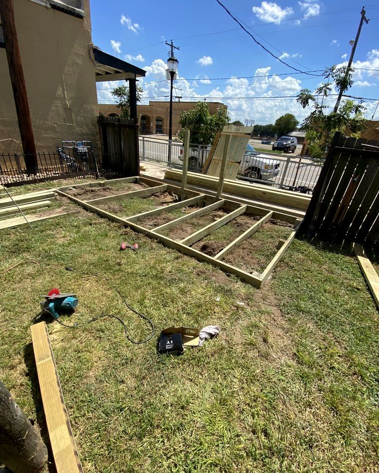 Deck frame and joists before decking